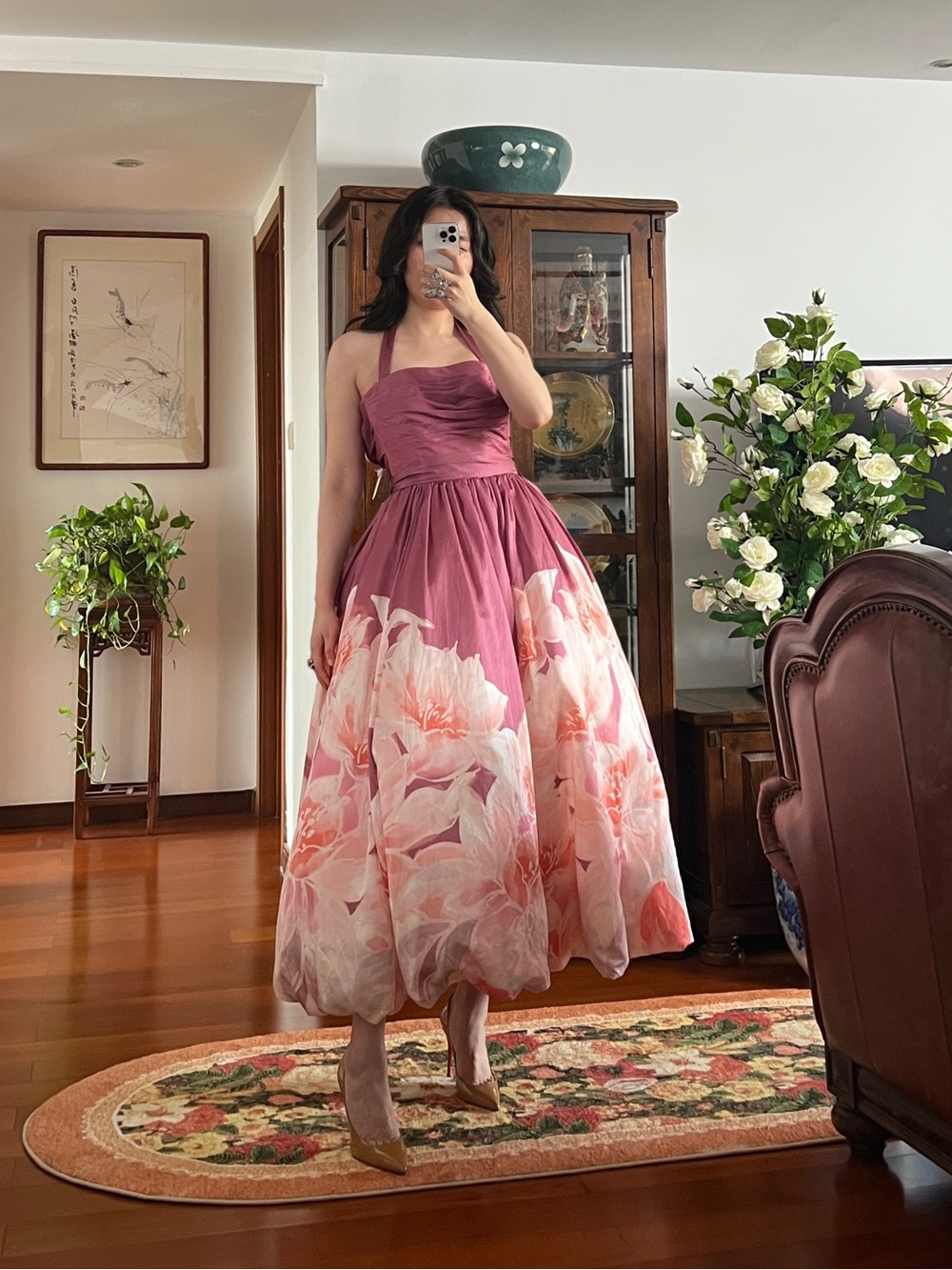 Leo Lin Nadia Voluminous Gown in Orient Print in Hibiscus AU6/US2 NWT - Picture 6 of 16